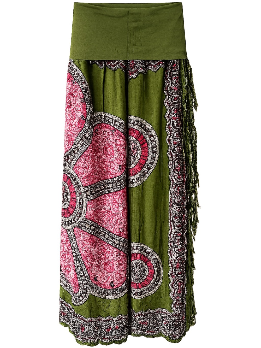 Vintage Adriana Rosiles Green Bohemian Beach Coverup Pants green pink paisley